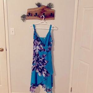 Blue w/ Purple Flowers Asymmetrical Dress